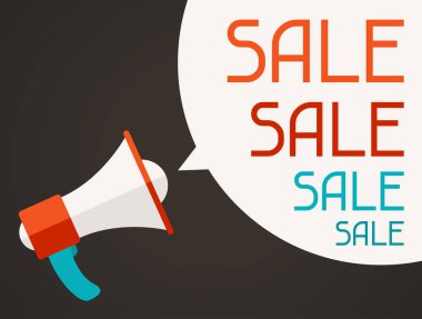 Sale poster with megaphone in flat design style. clipart