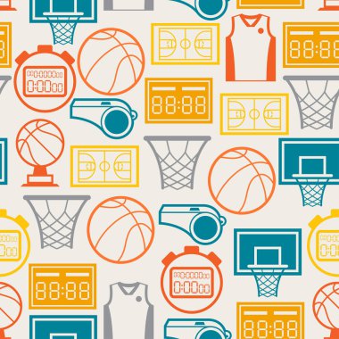 Spor Basketbol düz stil ikonları ile seamless modeli.