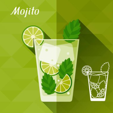 bardak mojito düz tasarım stili ile çizim.