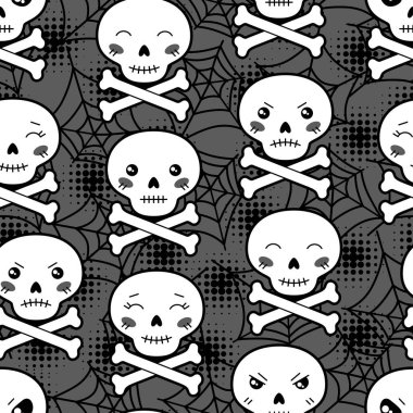 şirin kafatasları ile sorunsuz halloween kawaii karikatür desen.