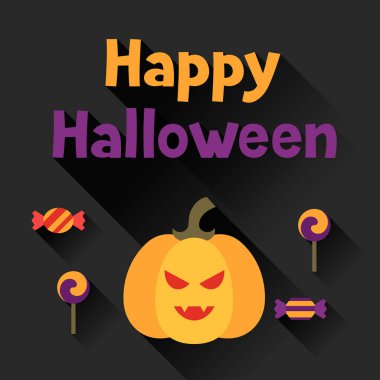 Mutlu Cadılar Bayramı tebrik kartı düz tasarım stili.