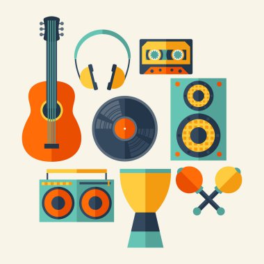 düz tasarım tarzında müzik aletleri bir dizi.