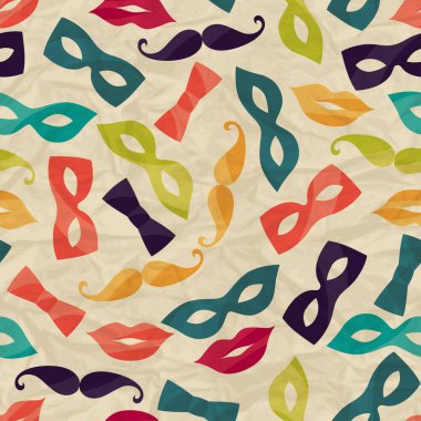 buruşuk kağıt üzerinde carnival aksesuarları ile Seamless Modeli.