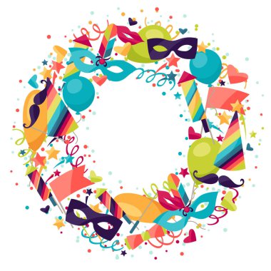 Karnaval simgeler ve nesnelerle kutlama Festival arka plan.