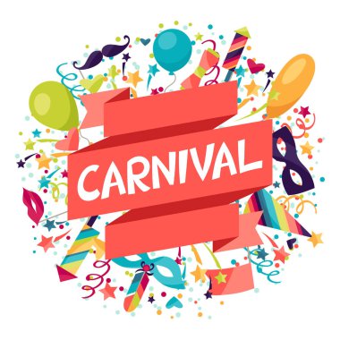 Karnaval simgeler ve nesnelerle kutlama Festival arka plan.