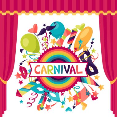 Karnaval simgeler ve nesnelerle kutlama Festival arka plan.