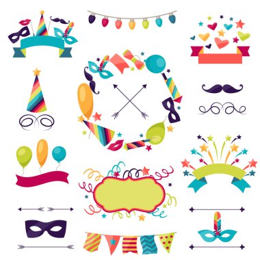 kutlama karnaval kümesini simgeler, süslemeleri ve nesneler.