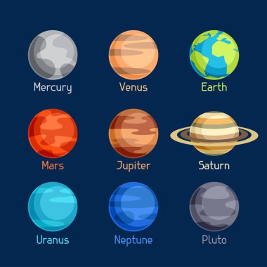 Gezegenler Güneş Sistemi'nin kozmik Icon set.