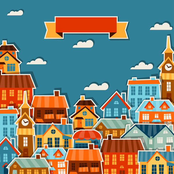 Town background design with cute colorful sticker houses.