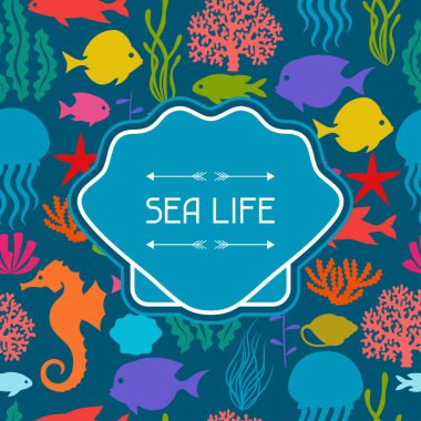 Deniz yaşamı arka plan tasarımı ile deniz hayvanları.