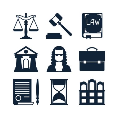 Hukuk simgeler düz tasarım stili ayarla.