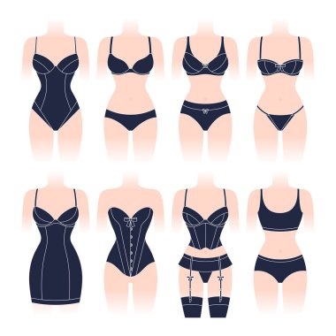 Çeşitli kadın iç çamaşırı moda iç çamaşırı seti.