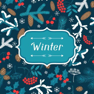 Neşeli Noel arka plan stilize kış dalları ile.