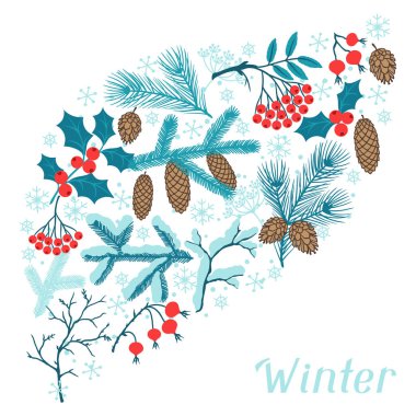 Neşeli Noel arka plan stilize kış dalları ile.