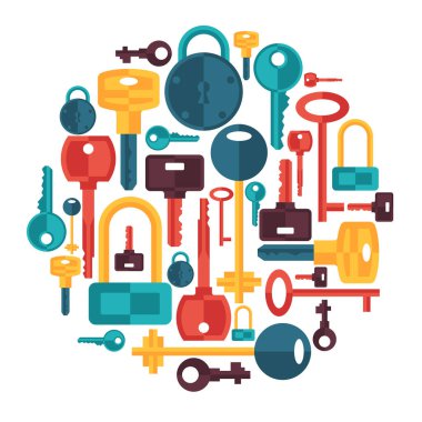 Arka plan tasarım ile kilit ve anahtarları kutsal kişilerin resmi.