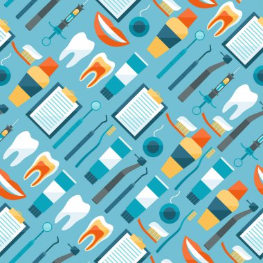 Diş ekipman simgeleri ile tıbbi seamless modeli.