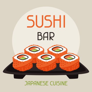 Suşi ile arka plan. Japon geleneksel mutfağı illüstrasyon.