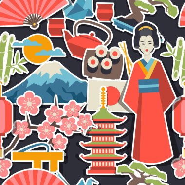 Japonya seamless modeli. Japon konulu illüstrasyon.