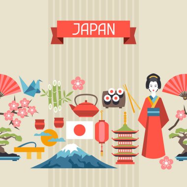Japonya seamless modeli. Japon konulu illüstrasyon.