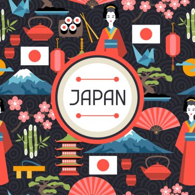 Japonya seamless modeli. Japon konulu illüstrasyon.