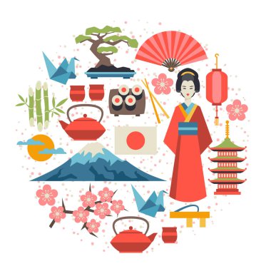 Japonya arka plan tasarımı. Japon konulu illüstrasyon.