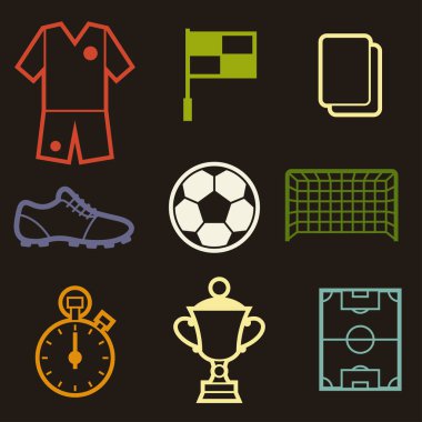 Düz stil içindeki spor futbol futbol simgeler kümesi.