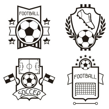 Futbol futbol sembolleri ile spor rozetleri ve etiketleri seti.