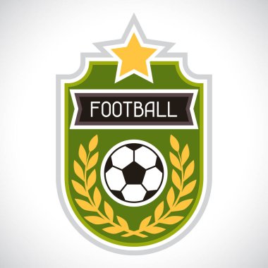 Spor illüstrasyon futbol stilize dekoratif rozet.