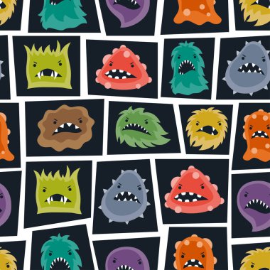 Küçük kızgın virüs, mikrop ve canavarlar ile Seamless Modeli.