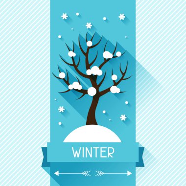 Kış ağacında düz tasarım stili ile mevsimlik illüstrasyon.