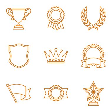 Doğrusal tasarım stilinde ayarlanmış kupa ve ödül simgeleri.
