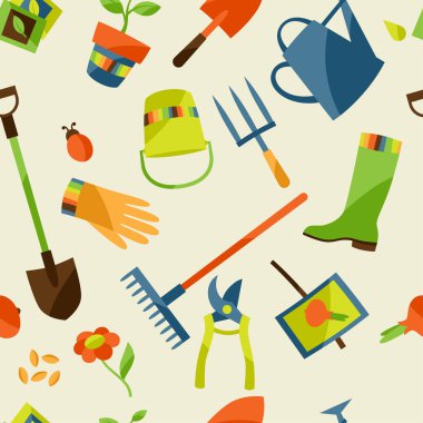 Bahçe tasarım öğeleri ve simgeler ile Seamless Modeli.