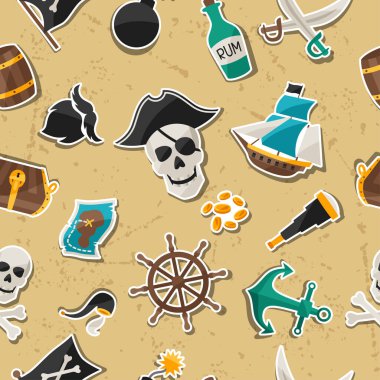 Korsan Tema Etiketler ve nesneler ile Seamless Modeli.