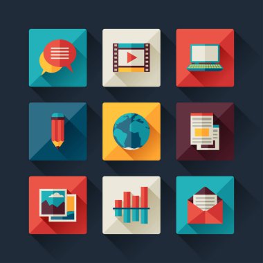 Düz tasarım tarzı blog simgeler kümesi.