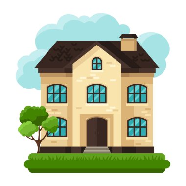 Bulutlar arka plan eski tuğla yazlık çizimi.