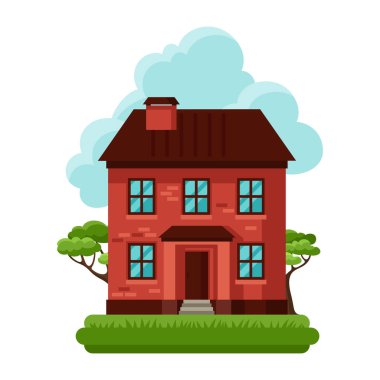 Bulutlar arka plan eski tuğla yazlık çizimi.