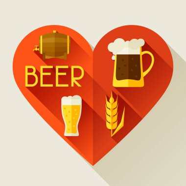 Bira simgeler ve düz stil nesneleri arka plan.