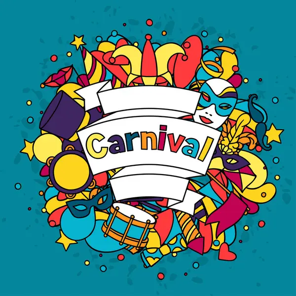 Doodle simgeler ve nesneleri karnaval gösterisi arka plan.