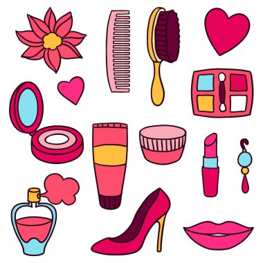 Güzellik ve moda kümesi Kozmetik aksesuarlar.