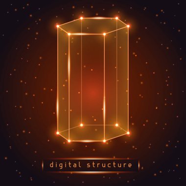 Yıldızlı arka plan üzerinde parlayan soyut geometrik figür.