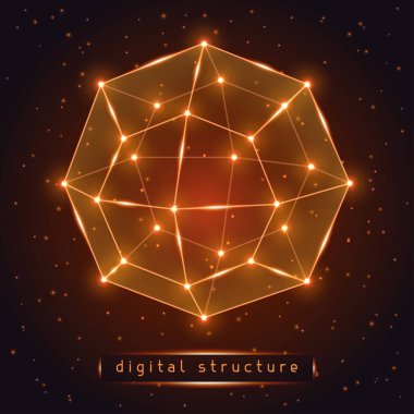 Yıldızlı arka plan üzerinde parlayan soyut geometrik figür.