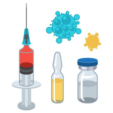 Şırınga ve aşı aşı için tıbbi araçlar kümesi.