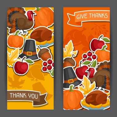 Mutlu Şükran günü tatil etiketi nesne ile tasarım afiş.