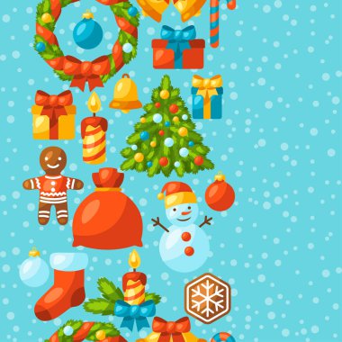Neşeli Noel tatil seamless modeli ile kutlama nesne.