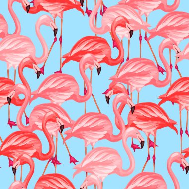 Tropikal kuşlar seamless modeli ile pembe flamingolar.
