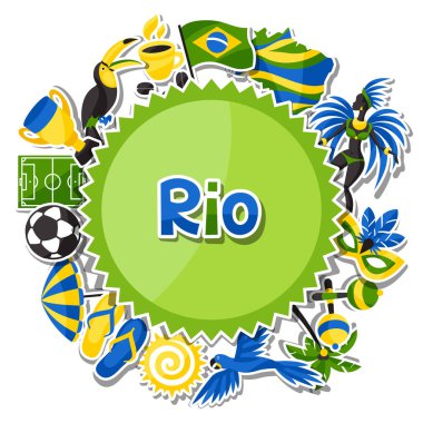 Brezilya arka plan etiketi nesne ve kültürel simgeleri ile.