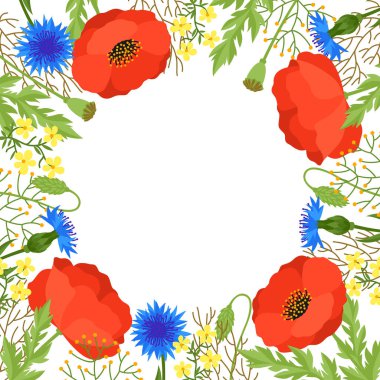 Çiçekli ve güzel bahar çiçekleri. Davet ve tebrik kartları için şablon.