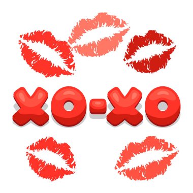 Xo-xo ve dudakları ile tebrik kartı. Kavram-ebilmek var olmak kullanılmış için Sevgililer günü, düğün ya da aşk itirafı mesajı.