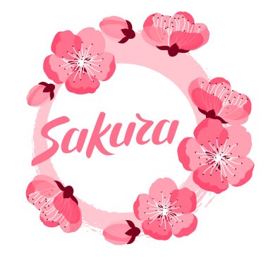 Japon sakura arka planında stilize çiçekler. Tatil davetiyeleri, tebrik kartları, posterler için resim.