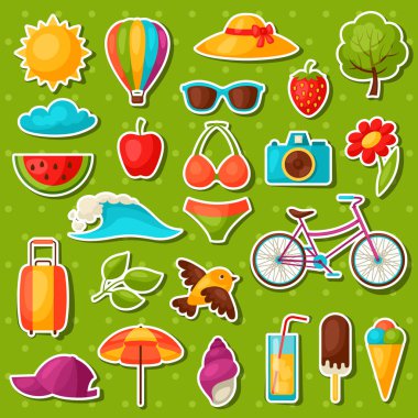 Yazlık çıkartmalar. Kartlar, kapaklar, broşürler ve reklam broşürleri için tasarım.